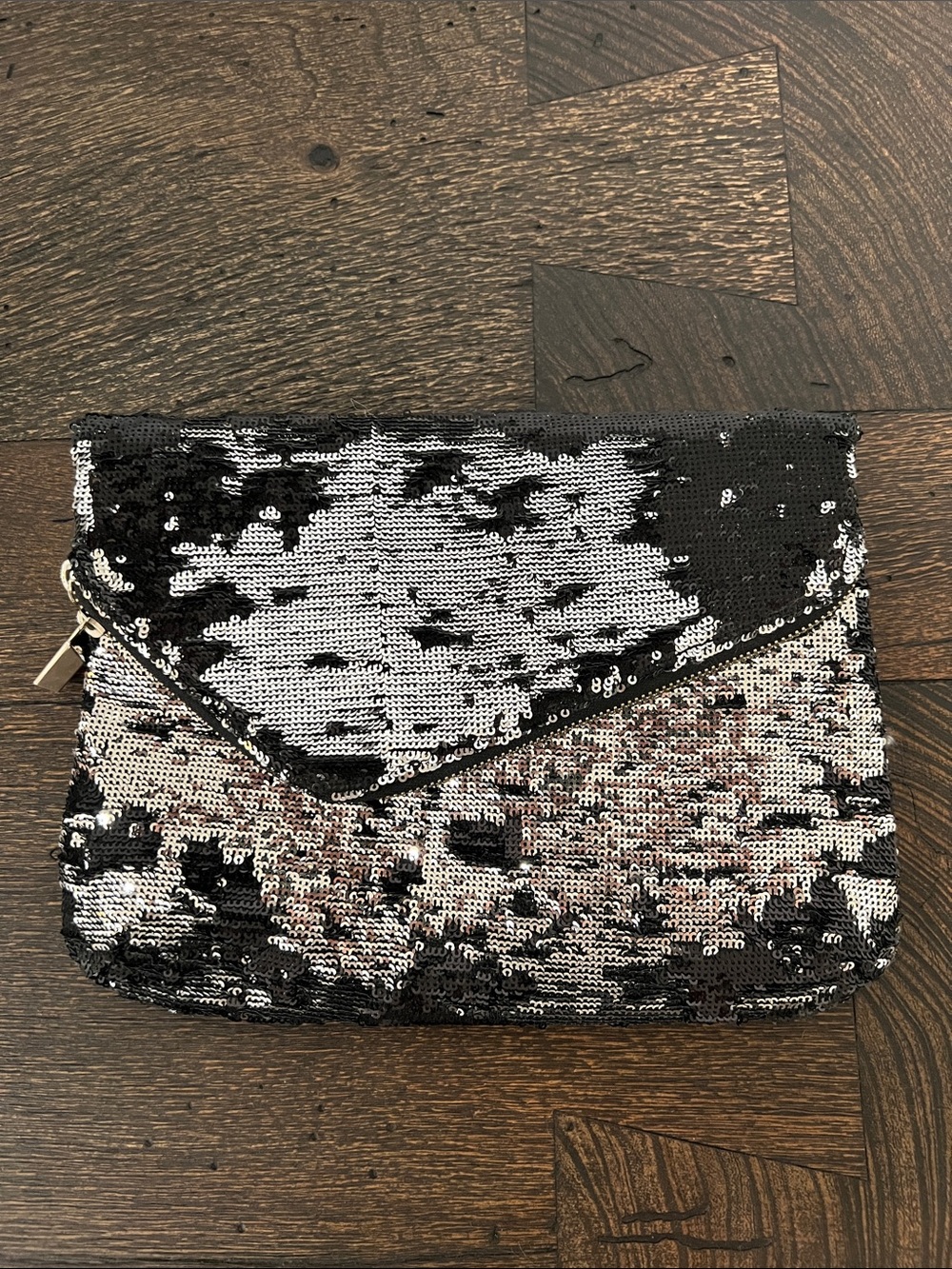 Sequin Envelope Clutch Bag - Black & Silver